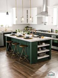 Kitchen Forest Green Color Trend In 2020 Contrasting Kitchen Island Kitchen Design Green Kitchen Cabinets