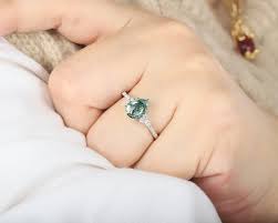 Vintage Pear Moss Agate Engagement Ring, Unique 14K White Gold Moss Agate  Wedding Ring, Art Deco Silver Moss Agate Promise Ring Gift for Her