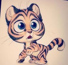Cute Tiger Looking Shocked With Big Eyes Disney Art Drawings Animal Drawings Cute Drawings