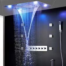 2020 Luxury Modern Ceiling Electric Led Shower Head Set Rainfall Waterfall Shower Kit Faucets With 6 Pcs Massage Body Spray Shower Heads Aliexpress