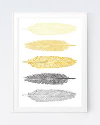 Grey Gray Yellow Feather Print Mustard And Gray Feather Art Etsy In 2021 Yellow Grey Bathroom Yellow Bedroom Yellow Bathrooms