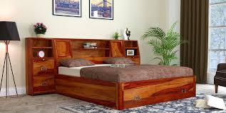 Check out our extensive variety of modern wooden king size bed/ double bed online at reasonable price. Buy Harley Storage Bed With Bedside King Size Honey Finish Online In India Wooden Street Bed Furniture Design Wooden Bed Design Storage Bed