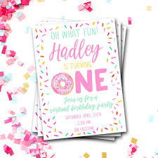 Birthday Party Invitations Online Virtual Birthday Party Invitation Donut Birthday Invitation Etsy In 2020 Birthday Party Invitations Birthday Invitations Party Invitations
