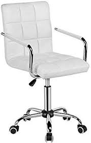 Amazon Com Yaheetech White Desk Chairs With Wheels Armes Modern Pu Leather Office Chair Midba Leather Office Chair White Desk Chair White Desk Chair No Wheels