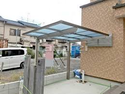 施工例自転車バイク屋根 三協アルミ セルフィ f型フラット屋根 サイクルポート 駐輪場屋根 屋根 家 外観 施工