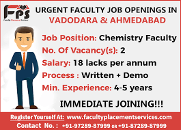 Urgent Faculty Jobopenings In Vadodara Ahmedabad Job Position Chemistryfaculty No Of Vacancy S 2 Salary 18 La Job Opening Faculties Education Jobs