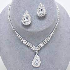 Clear Diamante Bridal Prom Jewellery Set With Clip On Earrings 0273 Prom Jewelry Sets Silver Necklace Prom Silver Jewelry Fashion
