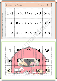 Einmaleins Puzzles Uben Und Festigung Der Multiplikation Mit Selbstkontrolle Unterrichtsmaterial Im Fach Mathematik Einmaleins Multiplikation Vorschulrechnen
