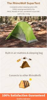 Forget Tents Rhinowolf Has A Built In Mattress And Sleeping Bag And Connects To Other Rhinowolfs Crowdfunding Is A Democratic W Tent Camping Advice Camping