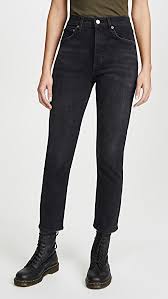 Agolde riley high rise straight crop jeans fabric: Agolde Riley High Waist Crop Straight Leg Jeans In Black Pepper Modesens