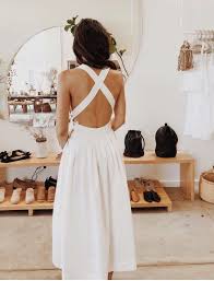 Usd $39.59 (578) maxi dresses. White Linen Dress Cross Back Linen Backless Dress Maxi Dress Long Gown Bliss In White Boh In 2021 White Boho Dress Pinafore Dress Stylish Midi Dress
