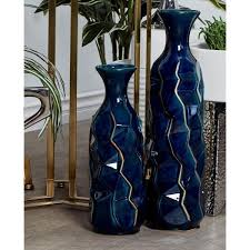 Litton Lane 16 In Navy Blue Ceramic Decorative Vase 59961 The Home Depot In 2020 Vases Decor Blue Ceramics Ceramics