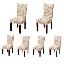 An elegant tie in the back of the chair balances the boxy overall cut. Soulfeel 6 X Soft Spandex Fit Stretch Short Dining Room Chair Covers With Printed Pattern Banquet Chair Seat Protector Buy Online In Aruba At Aruba Desertcart Com Productid 46835002