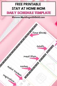 Printable Daily Schedule For Stay At Home Moms Free Planner Template Daily Schedule Template Time Management Printable Free Planner Templates