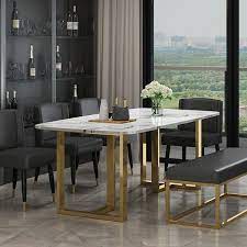 Find furniture & decor you love at hayneedle, where you can buy online while you explore our room designs and curated looks for tips, ideas & inspiration to help you along the way. Modern Elegant Medium Dining Table With Faux Marble Top Metal Legs Single Piece Rectangular Kitchen