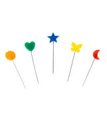 Pins feature flat heads in various shapes including flowers, stars, hearts, moons and butterflies. Singer Decorative Head Straight Pins Size 24 100ct Joann