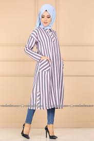 Modaselvim Tunik Cizgili Tesettur Tunik 5738mp186 Pudra Kiyafet Hirkalar Hirka