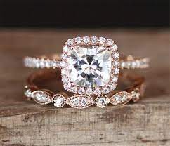 2pcs Moissanite Engagement Ring Set 6mm Cushion By Designbyandre Wedding Rings Vintage Moissanite Engagement Ring Halo Wedding Rings Engagement