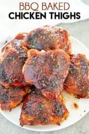 Using a silicone brush, coat chicken with bbq sauce and bake at 400ᵒ another 20 to 25 minutes (or until the chicken is done 165ᵒ) turning the heat up to 450ᵒ the last 5 minutes to caramelize. Bbq Baked Chicken Thighs The Salty Marshmallow