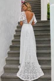 Wholesale Floral Dresses Cheap Boho V Neck Lantern Ruffle Sleeve Lace Wedding Dress Online Short Sleeve Wedding Dress Wedding Dresses Lace Wedding Dresses