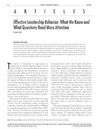 Pdf Effective Leadership Behavior What We Know And What Questions Need More Attention