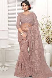 Dusty Pink Net Saree With Net Blouse