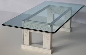 Stone coffee tables can be long and rectangular and consist of a thin layer of stone to decorate the top of the frame. Rectangular Crystal Glass Top And Carved Stone Base Coffee Table With A Steel Frame From Cupioli For Sale At Pamono