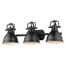 Golden Lighting Duncan 3 Light Black Bath Light With Matte Black Shade 3602 Ba3 Blk Blk The Home Depot Black Bathroom Light Black Bathroom Light Fixtures Bath Light