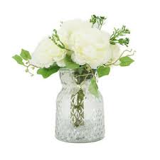 Magnolia flowers and grey leaves and buds floral display in black vase. White Carnation Artificial Flower Arrangement In Glass Vase 22cm Home Decorati Ebay
