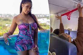 Model called 'out of control' for fanning thong during flight