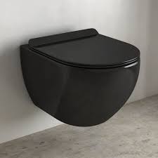 Panneau en fibre de verre noir. Wc Suspendu Rimless Compact Noir Brillant Abattant Vera