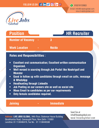 Live Jobs Global India Is Looking To Hire Recruiters Sr Recruiter Sourcing For Noida Operations Office Experien Recruitment Recruitment Agencies Job Portal