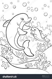 Coloring Pages Marine Wild Animals Mother Dolphin Swims With Her Little Cute Baby Dolphin Underwater Dolphin Coloring Pages Baby Dolphins Cute Coloring Pages