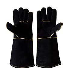 Black Cowhide Leather Gloves Bbq Grill Baking Mitten Little Tailor Studio Welding Gloves Camping Bbq Gloves