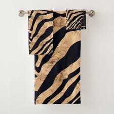 Black And Gold Bathroom Towel Set Zebra Bath Towels Black And Gold Foil Look Zazzle Com Custom Towel Bath Towels Zebra Print
