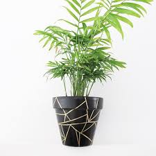 Black And Gold Design For Pots Hand Painted Plant Pot Shattered Gold Black 15cm Painted Plant Pots Plant Decor Potted Plants