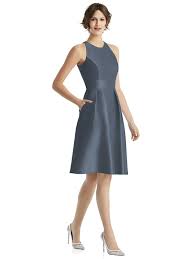 High Neck Satin Cocktail Dress With Pockets In 2020 Satin Cocktail Dress Dresses Cocktail Dress
