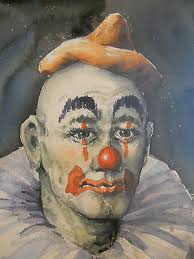 ORIGINAL Joseph Litz 1971 Watercolor of a Clown Professionally Framed #1