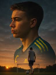 Cleaaan😮‍💨 copy 👇🏼 Can you turn this photo into a cinematic double  exposure at least in profile , with a football pitch + inside his  silhouette ,the lower scene shows the man