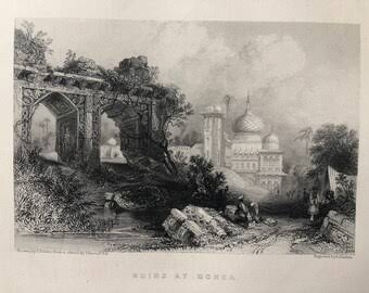 INDIA Fortress at Senji or Gingee - 1836 Antique Print Engraving by W. Daniell - Etsy