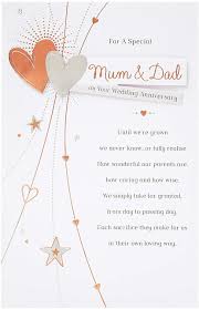 Printable anniversary cards by canva. Special Mum Dad Wedding Anniversary Card With Copper Foil 3d Hearts Occasion Cards