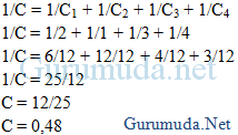 Jika c 1 = 2 μf, c 2 = 4 μf, c 3 = 6 μf, c 4 = 5 μf dan c 5 = 10 μf, maka kapasitas penggantinya adalah… pembahasan Contoh Soal Kapasitor Rangkaian Seri Pembahasan Soal Fisika Sma