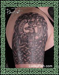 Grey ink irish tattoo on right sleeve. Celtic Tattoo Portfolio Luckyfish Inc And Tattoo Santa Barbara