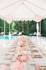 A Blushing Pantone Themed Bridal Shower Bridal Shower Decorations Backyard Bridal Showers Bridal Shower Tables