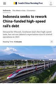 Will Malaysia face the same issue? Forever in debt to a loan shark.  https://www.scmp.com/week-asia/economics/article/3326534/indonesia-seeks-rework-china-funded-high-speed-rails-debt  | Facebook