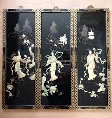 Vintage Oriental Japanese Lacquered Mother Of Pearl Wall Hanging Pictures Plaque Oriental Wall Art Chinese Wall Art Asian Wall Art
