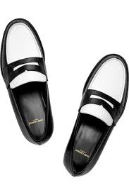 Black And White Penny Loafers Black Two Tone Leather Penny Loafers Saint Laurent Penny Loafers Loafers Leather Loafers