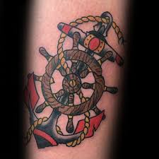 Rope With Ship Wheel And Traditional Anchor Male Arm Tattoos Traditional Anchor Tattoo Tattoo Designs Men American Traditional Tattoo