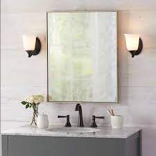Finished in a versatile greyish blue hue that complements both antique and contemporary bathroom styles. Home Decorators Collection 22 In W X 28 In H Framed Rectangular Anti Fog Bathroom Vanity Mirror In Silver Finish 81168 The Home Depot
