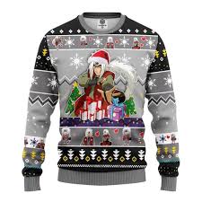 Jiraiya Naruto Anime Christmas Ugly Sweater Our ugly sweaters are guaranteed to rock your holiday socks off (which is probably good, because you're in need of some hot topic holiday socks anyway). jiraiya naruto anime christmas ugly sweater